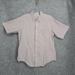 Vintage Single Needle Tailoring Shirt Mens 16‎ 1/2 Red White Stripe Short Sleeve